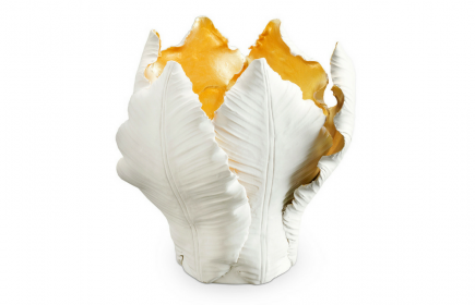 Mellem Tulipan Lysestage - Hvid/Guld